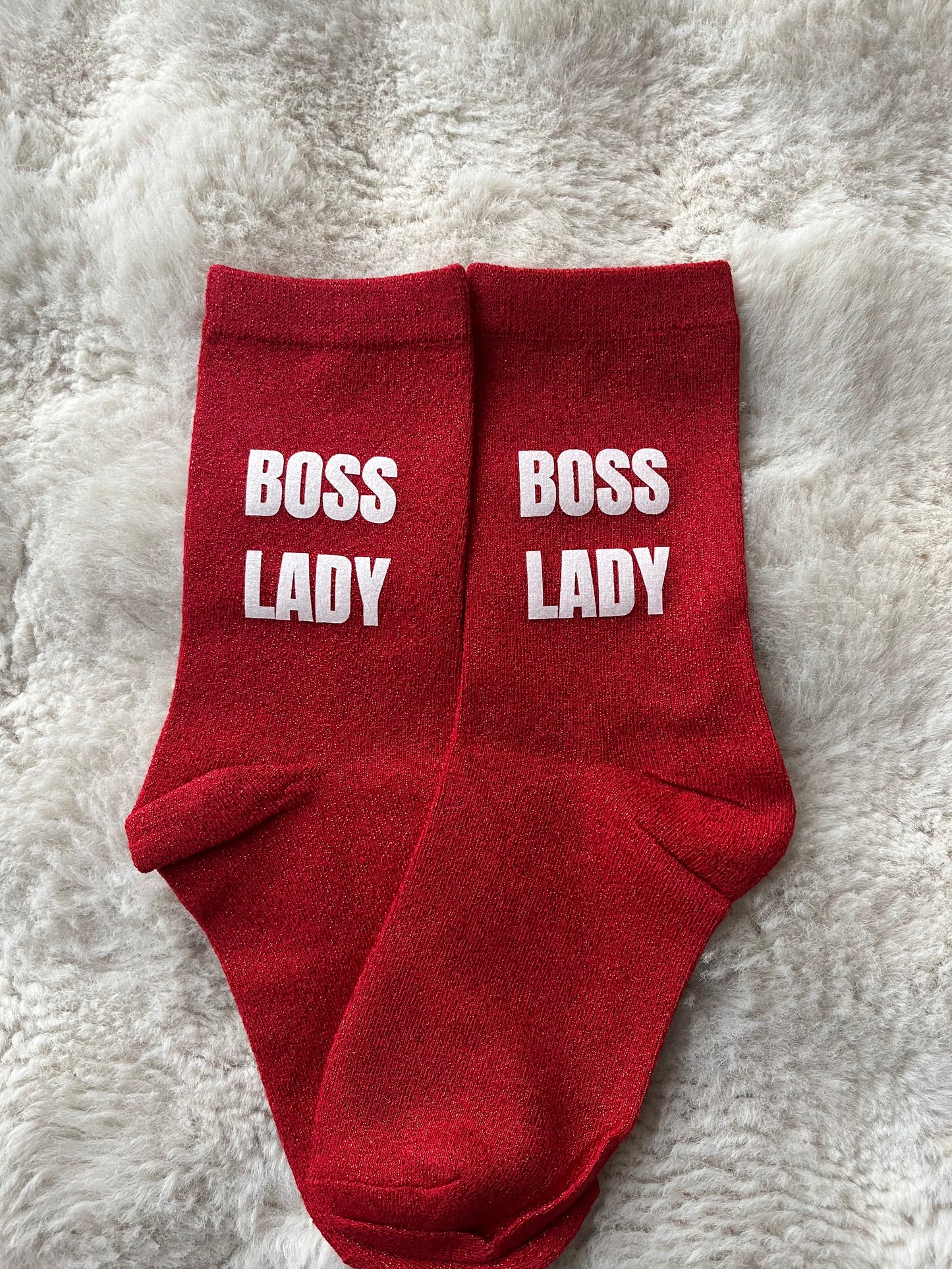 Chaussettes à paillettes " BOSS LADY " rouge