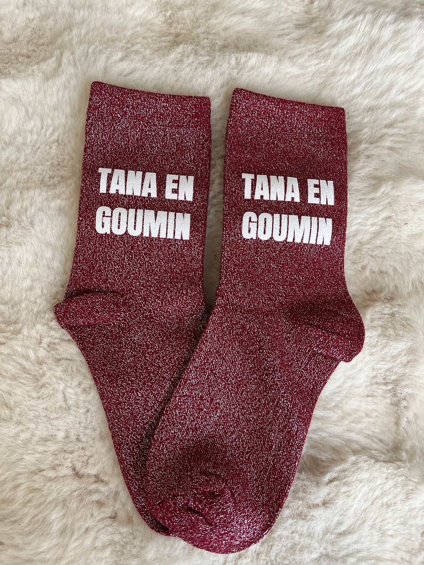 Chaussettes à paillettes " TANA EN GOUMIN " bordeaux