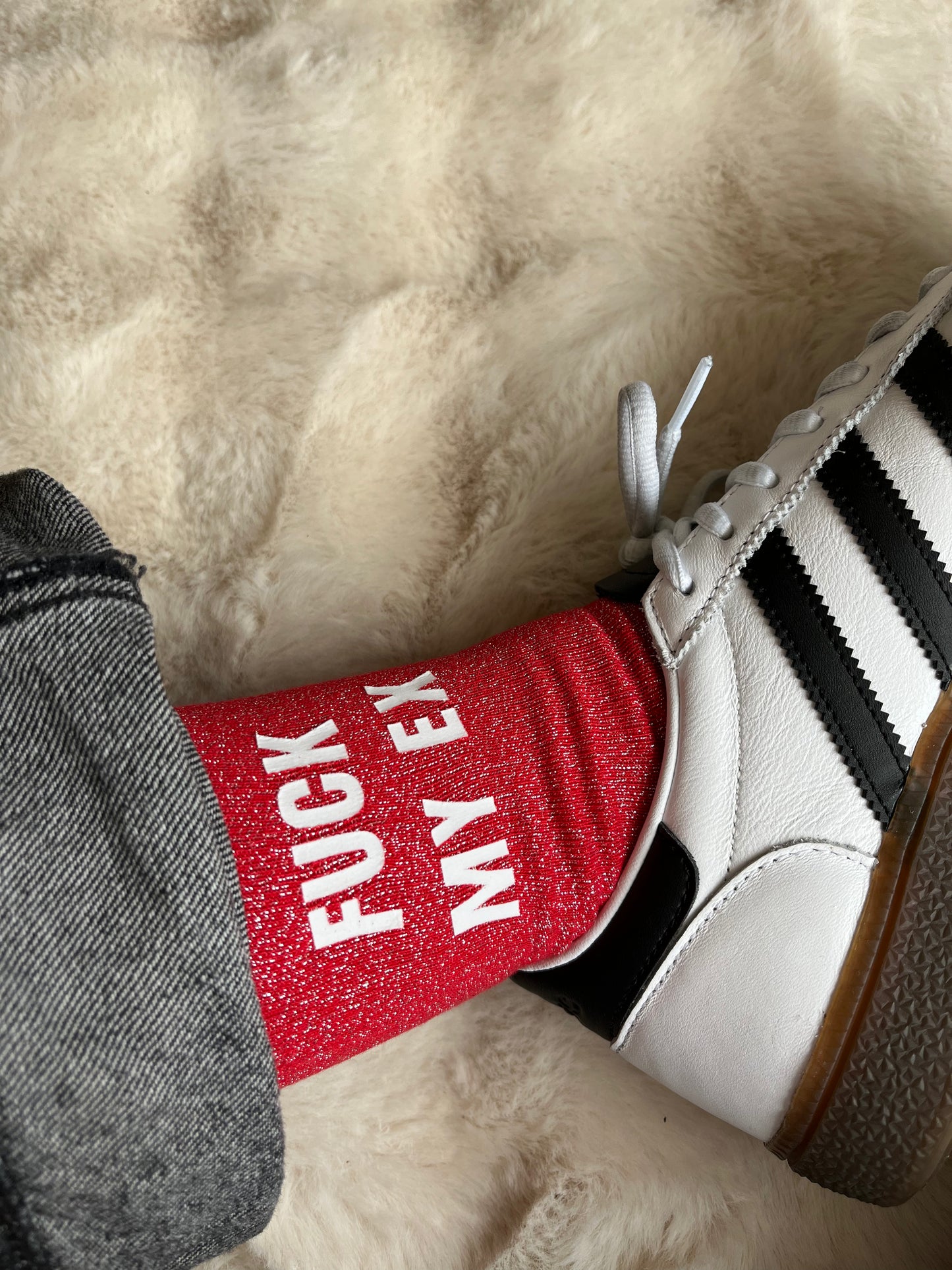 Chaussettes à paillettes " FUCK MY EX " ROUGE