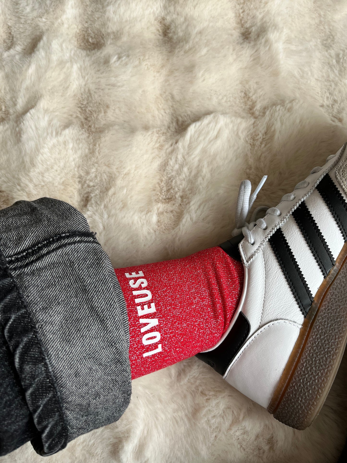 Chaussettes à paillettes " LOVEUSE " ROUGE