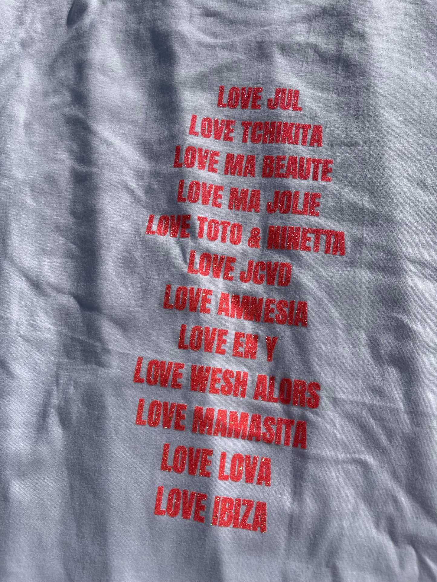 T-shirt " LOVE JUL " en orange pailleté