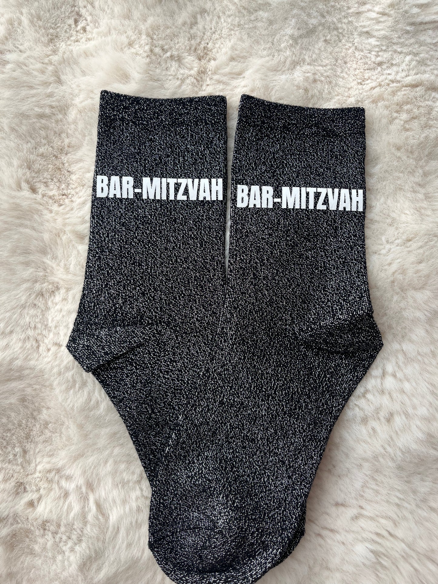 Chaussettes à paillettes " BAR-MITZVAH " noir et blanc pailleté