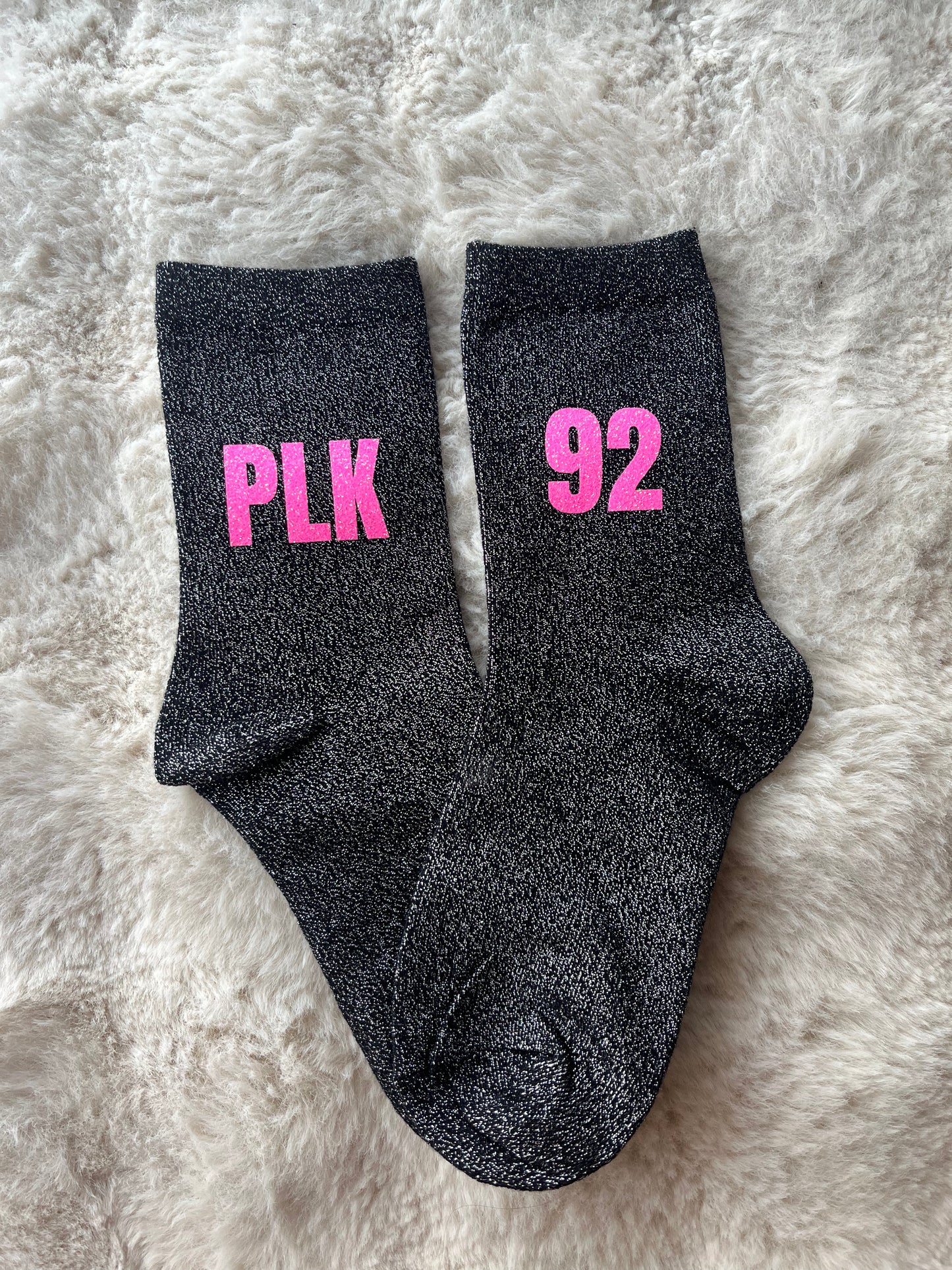 Chaussettes à paillettes "PLK 92" noir et rose fluo