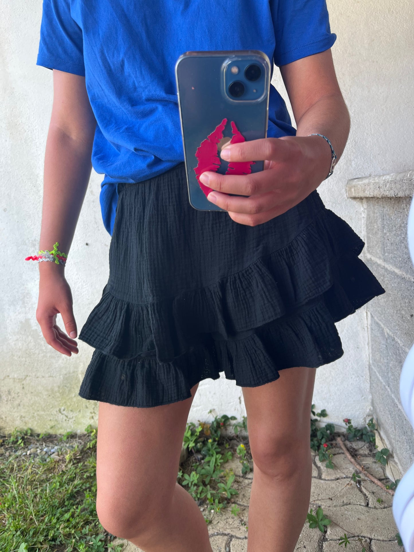 Jupe short en gaz de coton LOLA NOIR