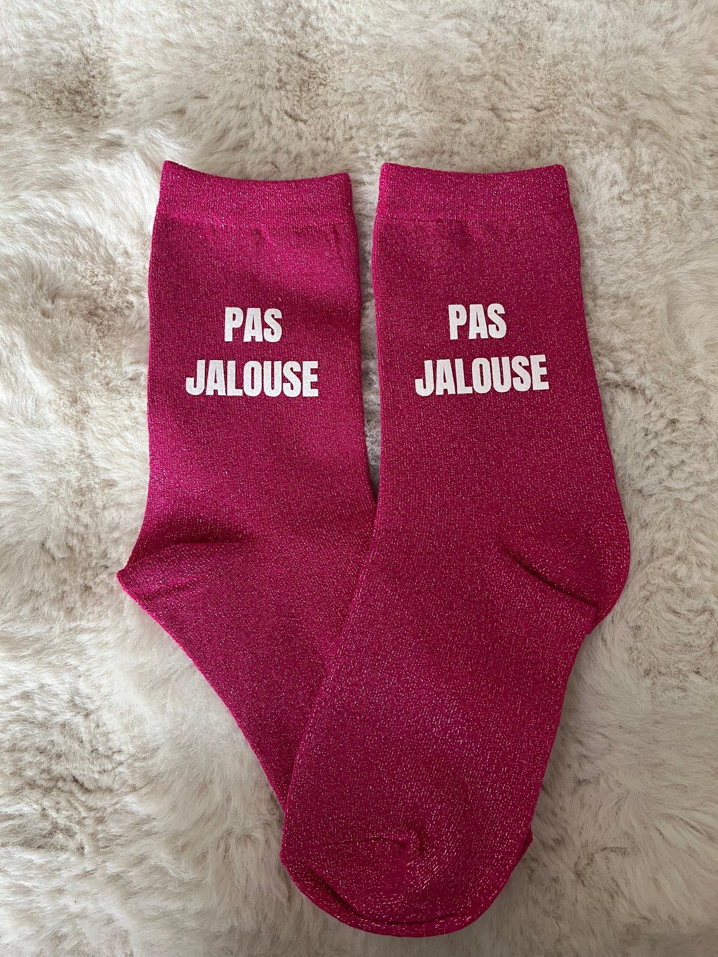 Chaussettes à paillettes " PAS JALOUSE " fuchsia