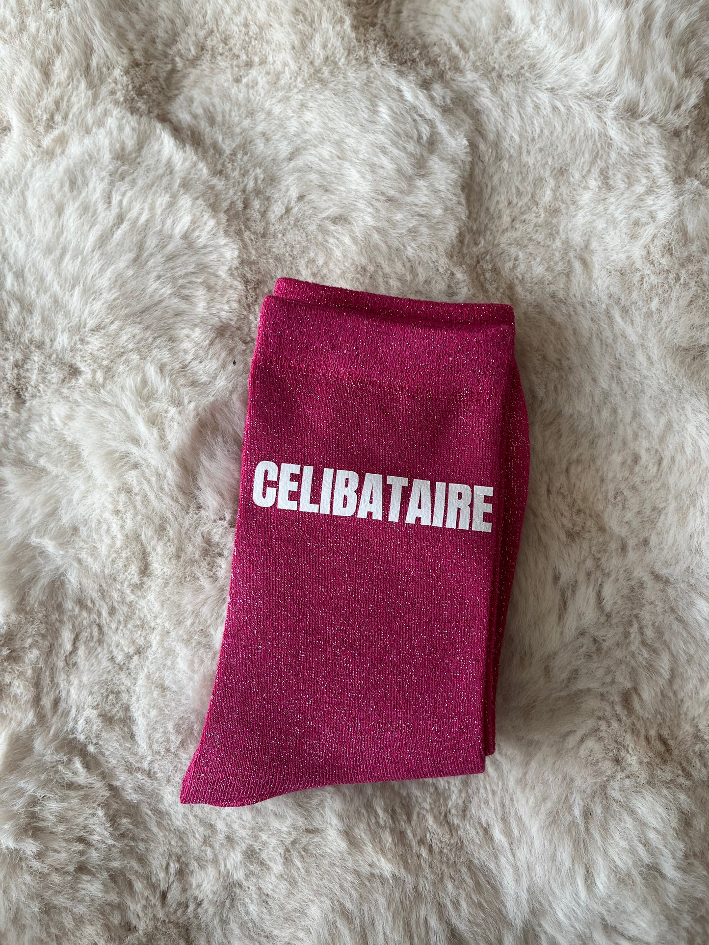 Chaussettes à paillettes " CELIBATAIRE " rose