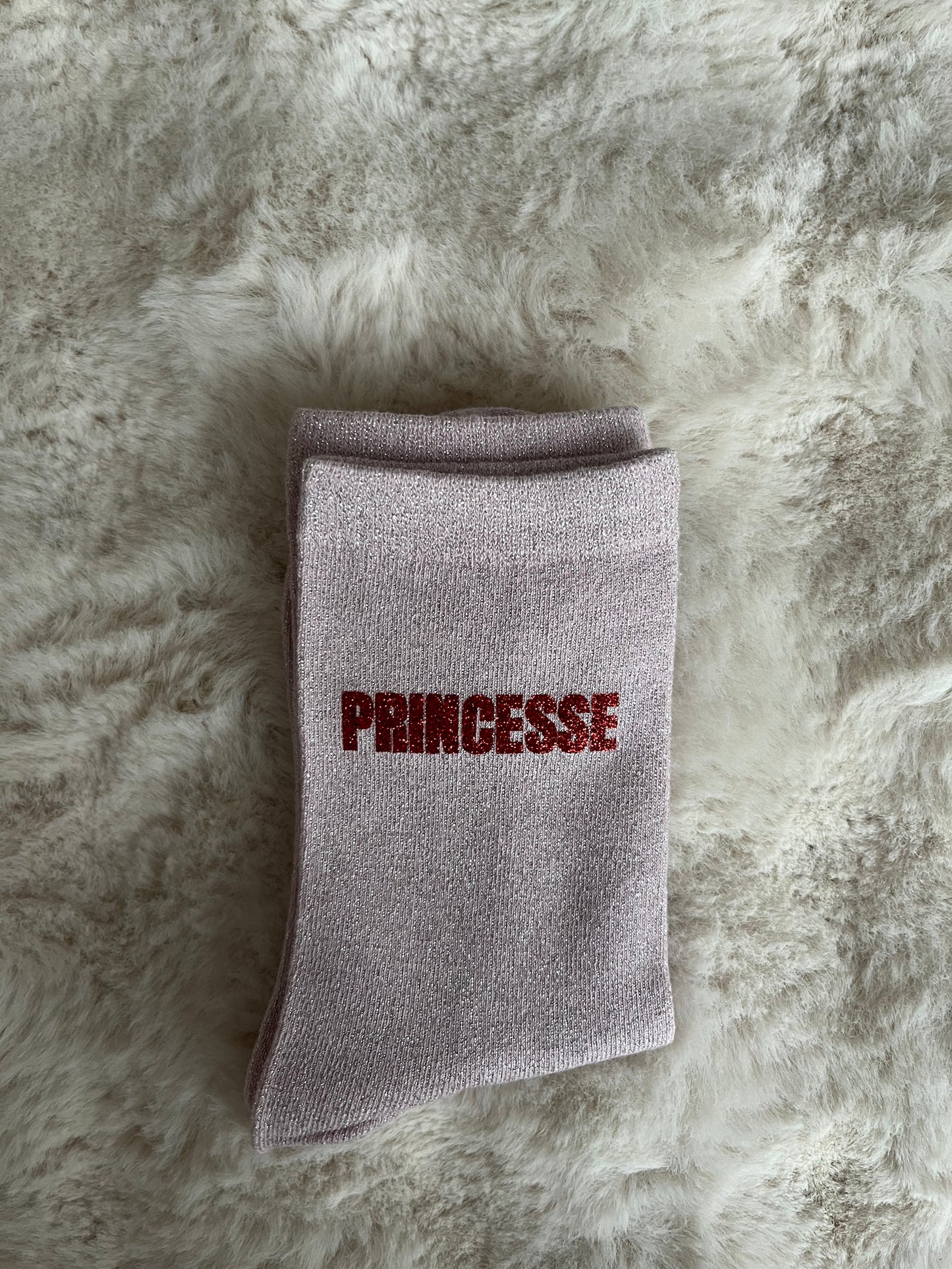 Chaussettes à paillettes " PRINCESSE " rose clair