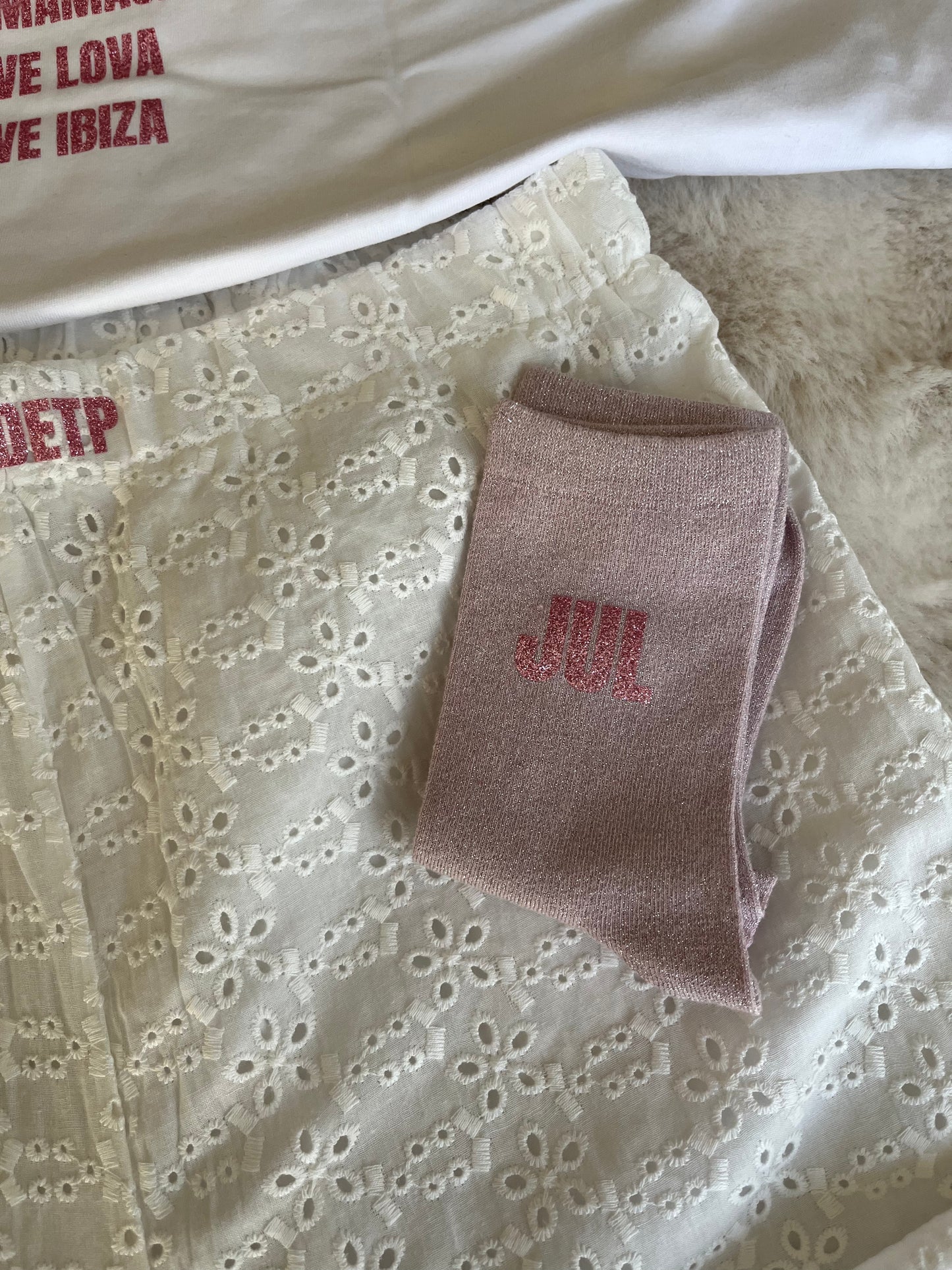 Pantalon brodé prénom + DETP rose pailleté
