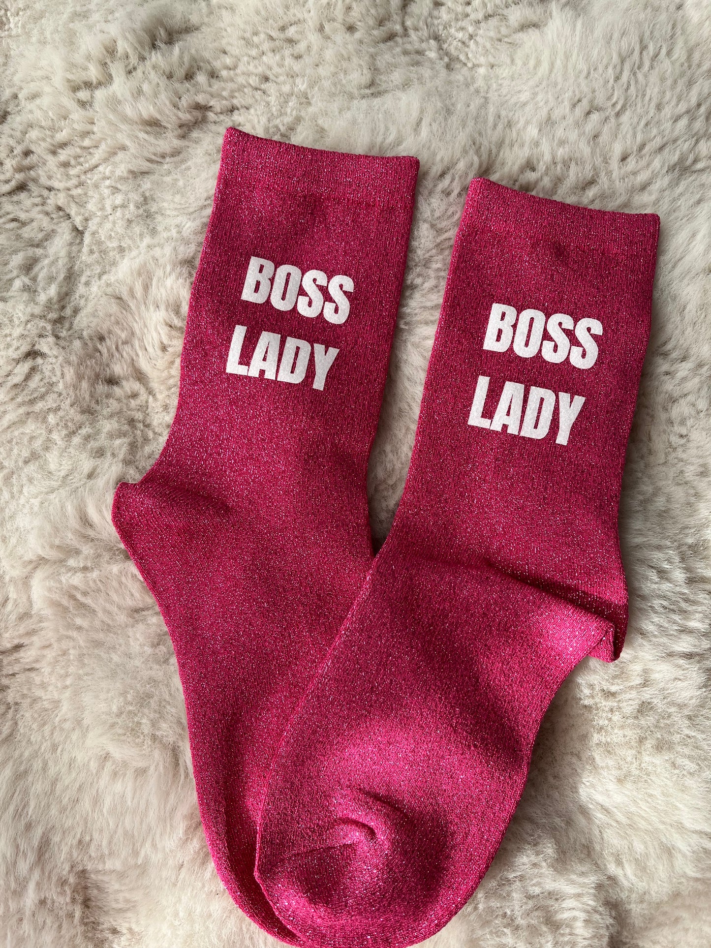 Chaussettes à paillettes " BOSS LADY " rose