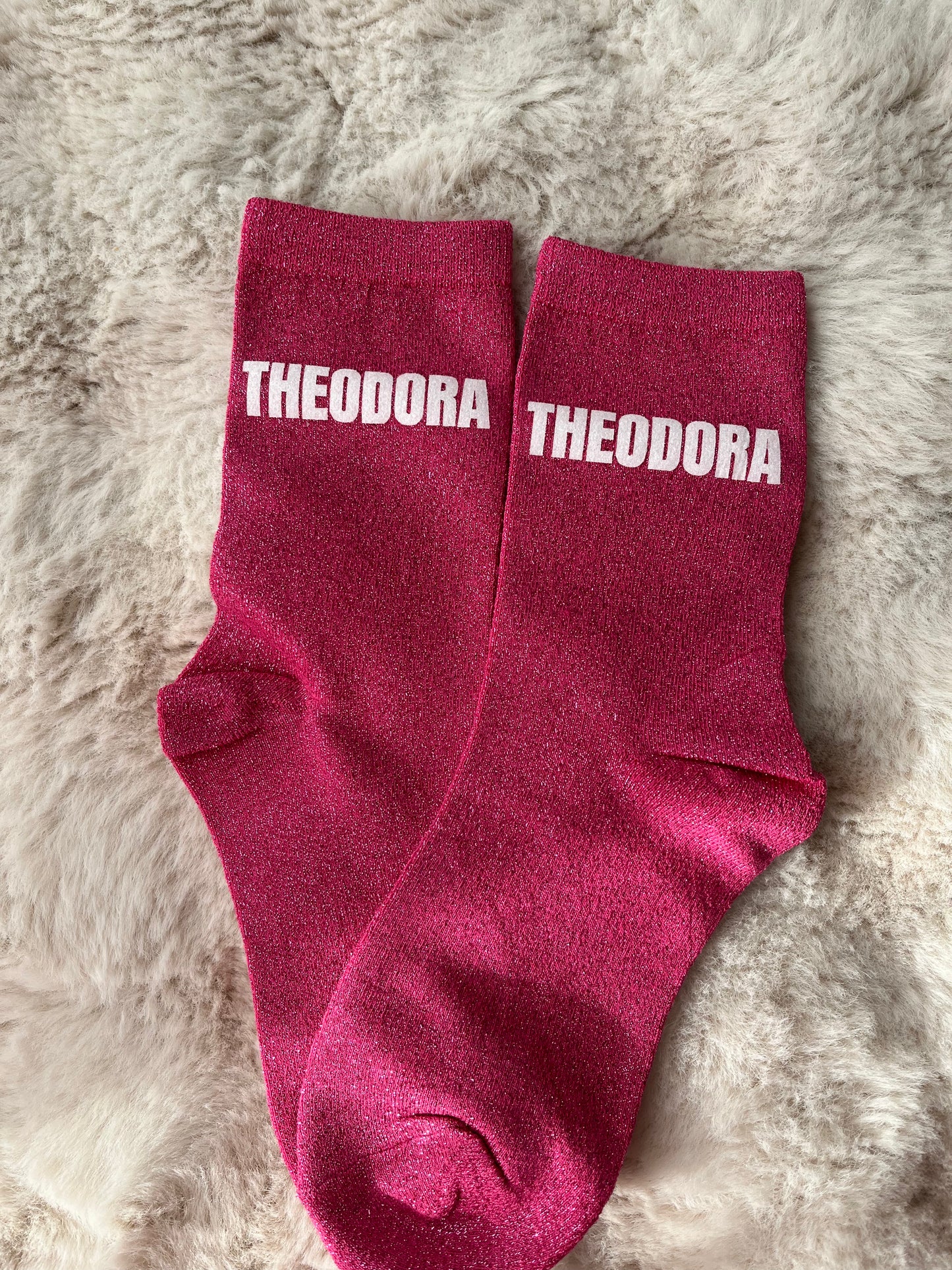 Chaussettes à paillettes " THEODORA " rose