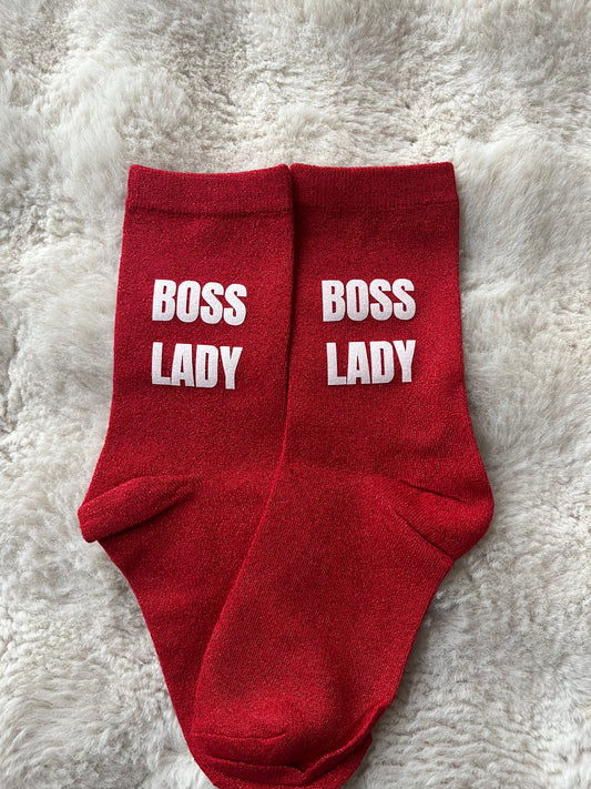 Chaussettes à paillettes " BOSS LADY " rouge