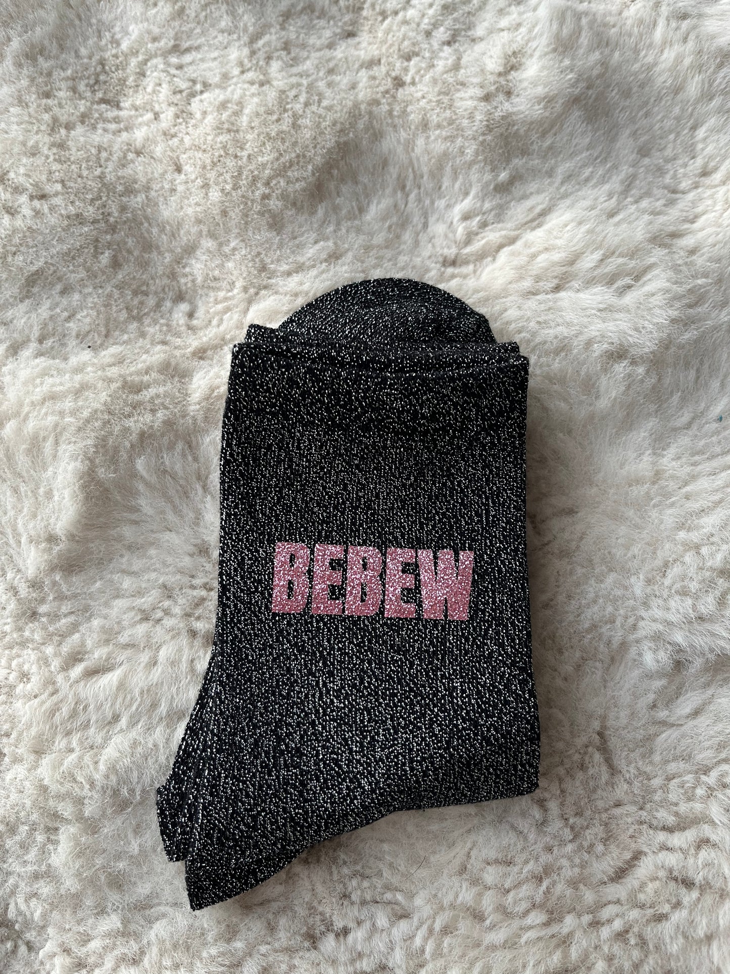 Chaussettes à paillettes " BEBEW " noir et rose
