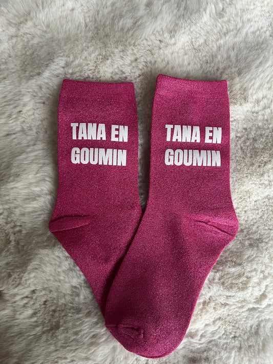 Précommande chaussettes à paillettes " TANA EN GOUMIN " rose