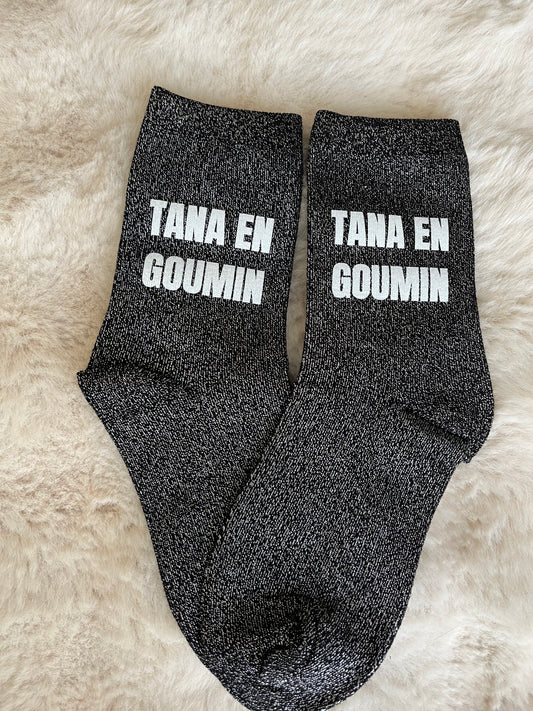 Chaussettes à paillettes " TANA EN GOUMIN" noir
