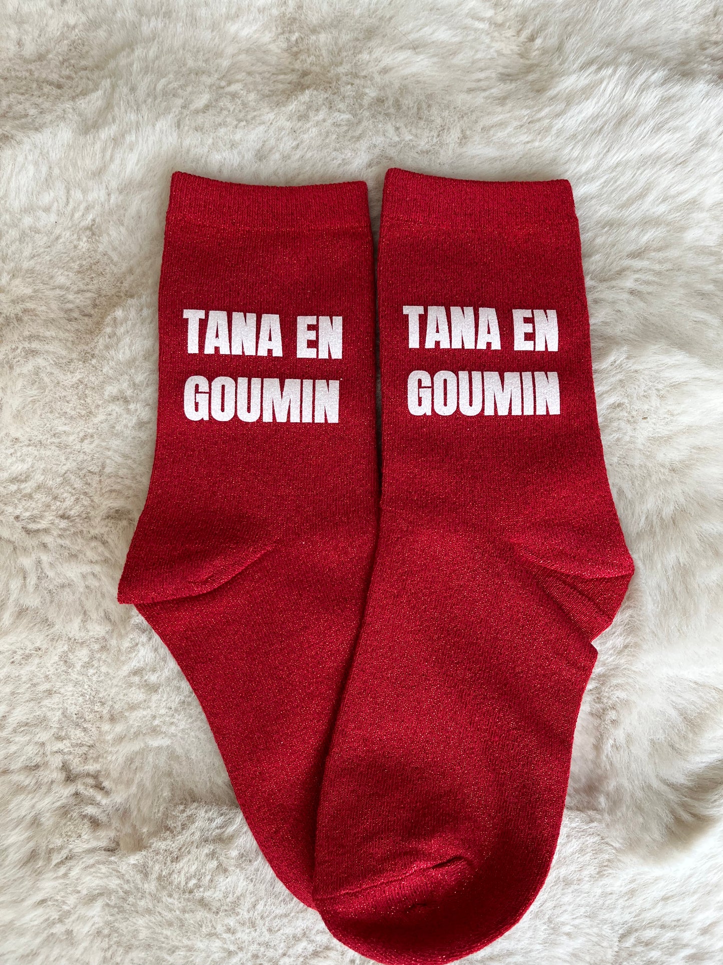 Chaussettes à paillettes " TANA EN GOUMIN " rouge