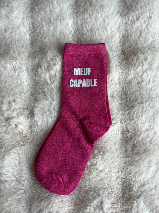 Chaussettes à paillettes "MEUF CAPABLE" ROSE