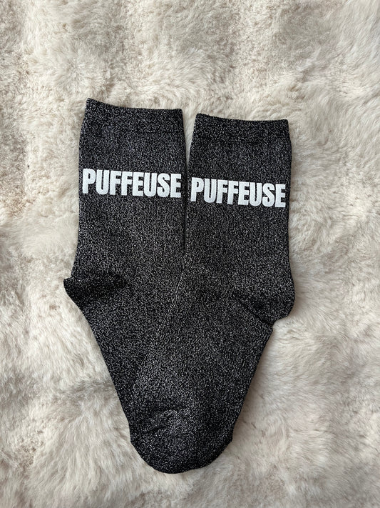 Chaussettes à paillettes " PUFFEUSE " noir