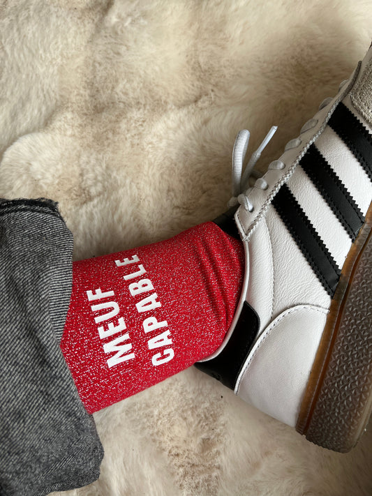 Chaussettes à paillettes " MEUF CAPABLE " ROUGE