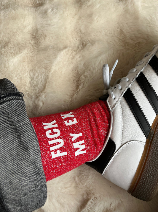 Chaussettes à paillettes " FUCK MY EX " ROUGE
