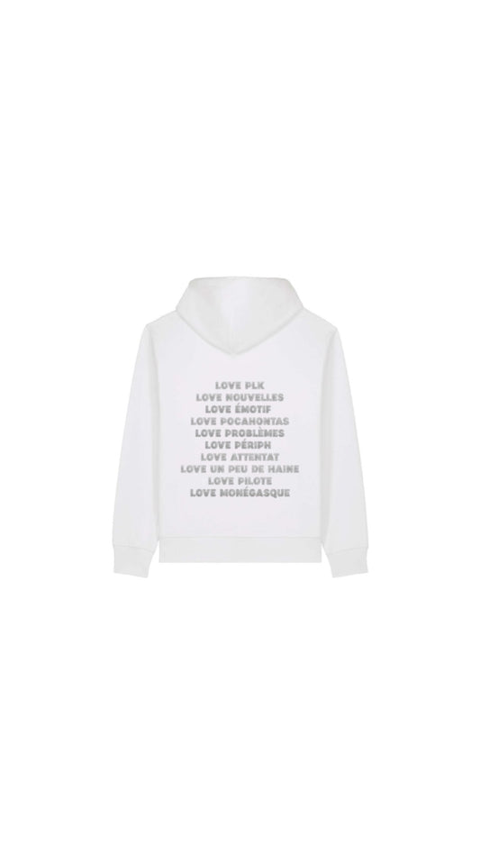 Sweat blanc " LOVE PLK " argenté pailleté