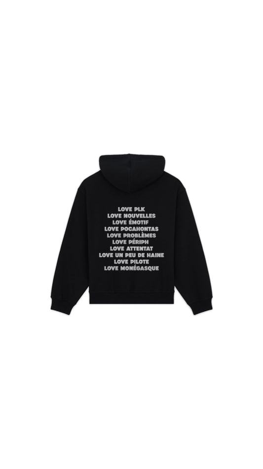 Sweat noir " LOVE PLK " en argenté pailleté