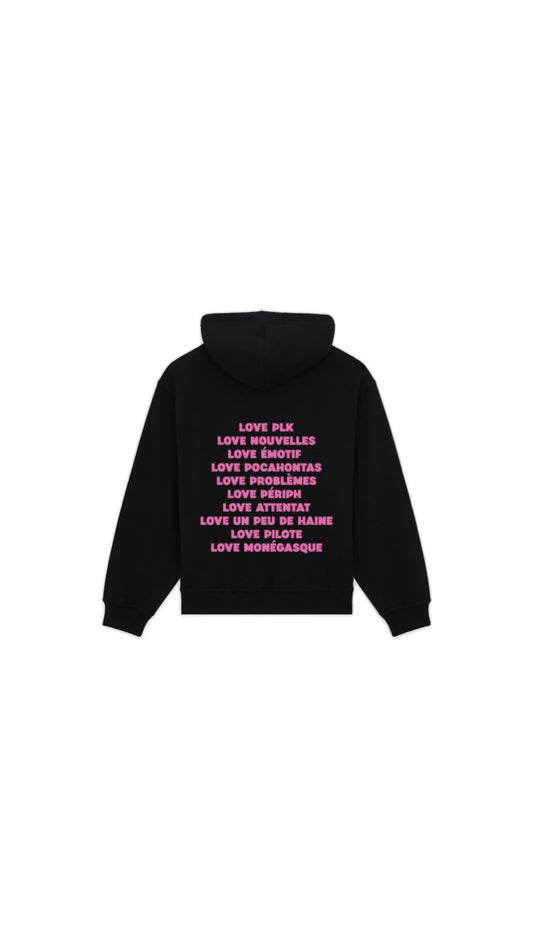 Sweat noir " LOVE PLK " en rose pailleté