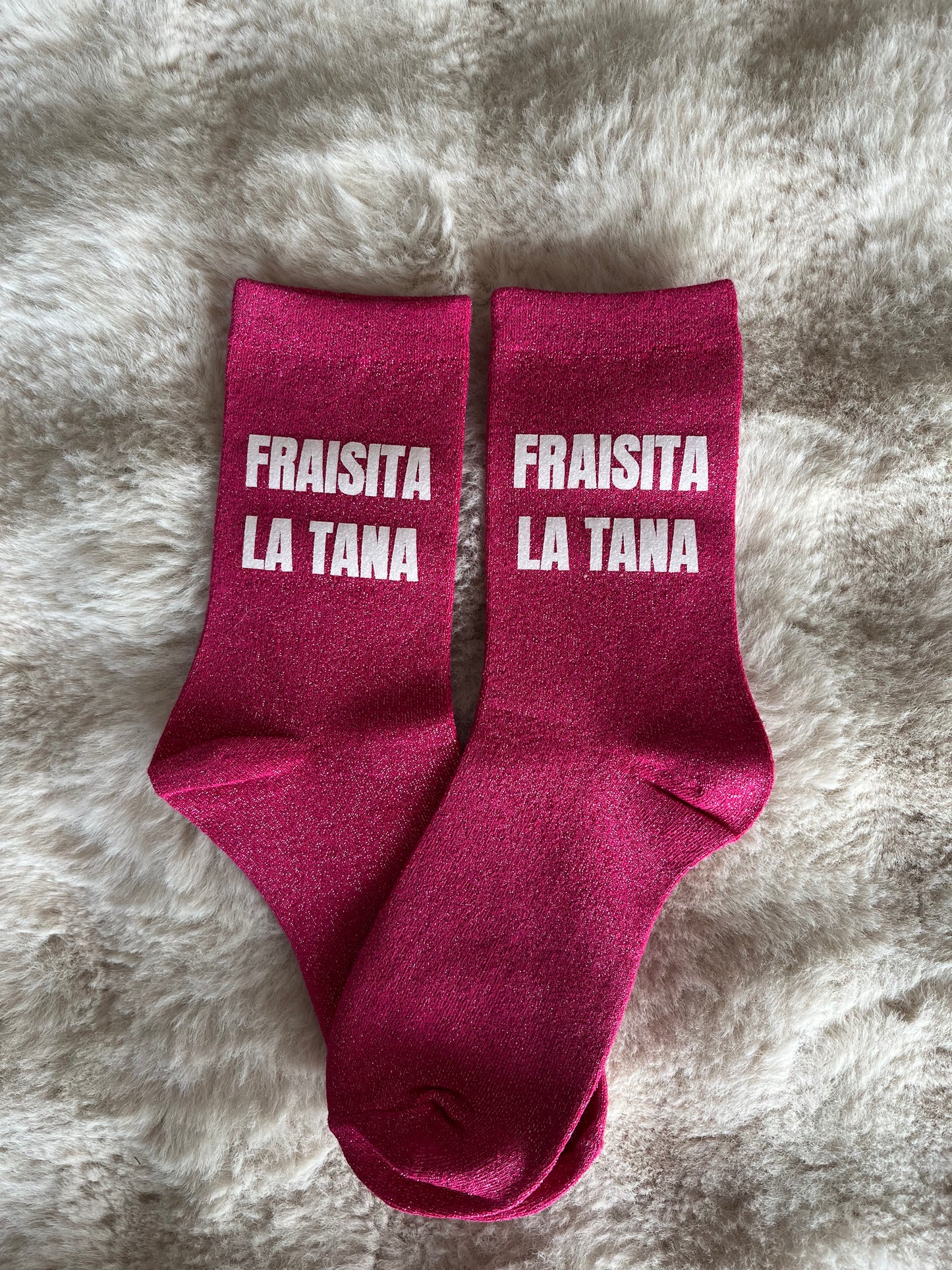 Chaussettes à paillettes " FRAISITA LA TANA " rose