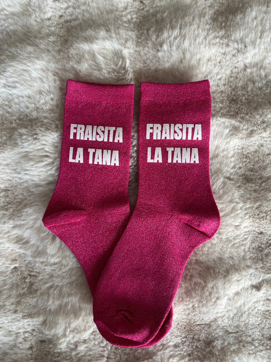 Chaussettes à paillettes " FRAISITA LA TANA " rose