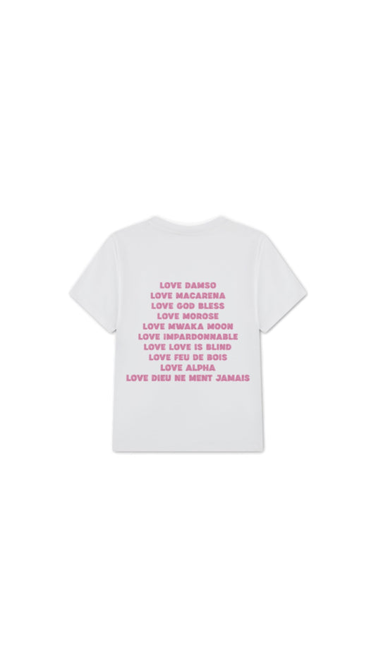 T-SHIRT " LOVE DAMSO " en rose pailleté