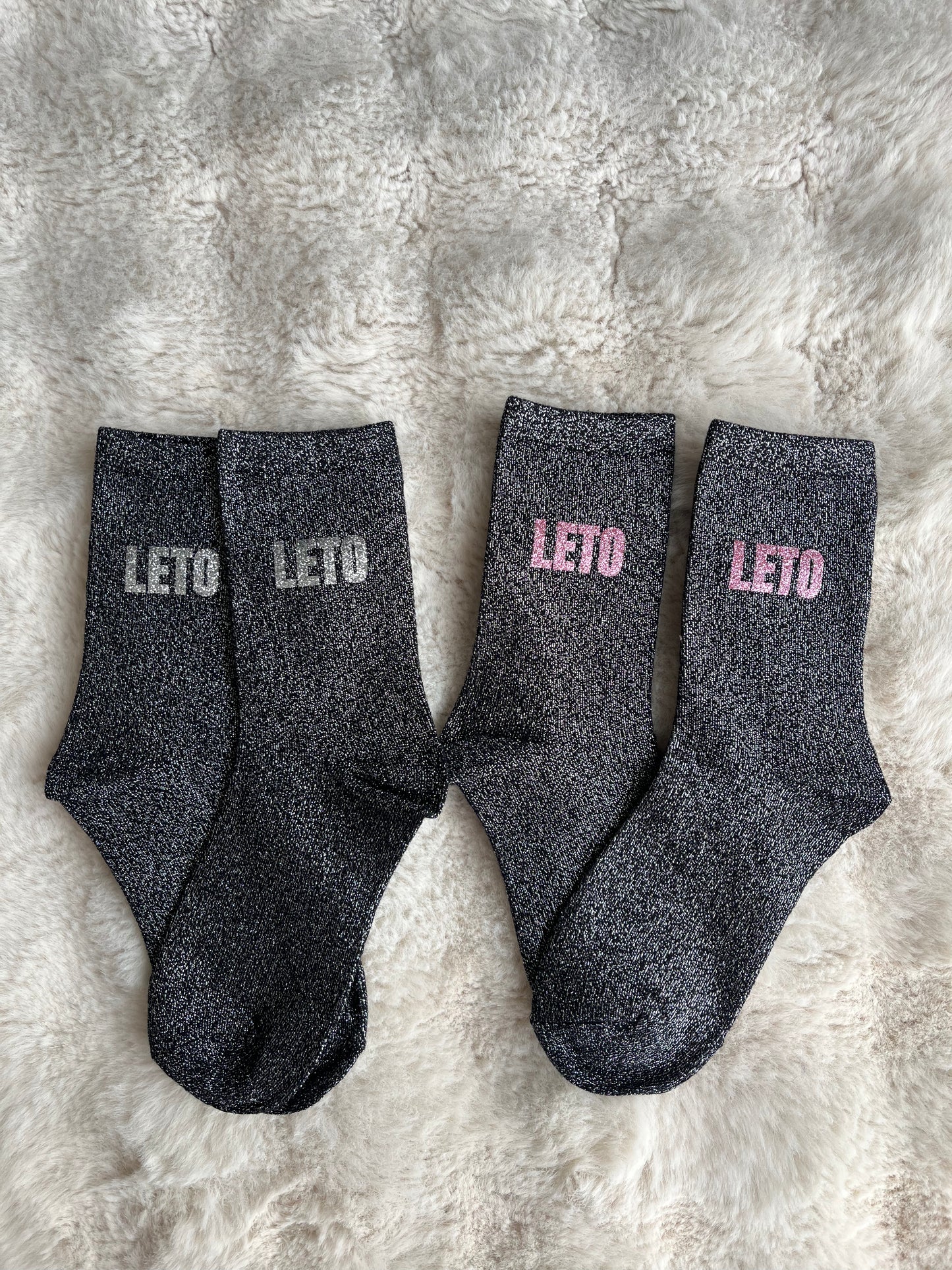 Lot de 2 chaussettes à paillettes " LETO " rose et argenté pailleté
