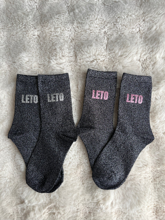 Lot de 2 chaussettes à paillettes " LETO " rose et argenté pailleté