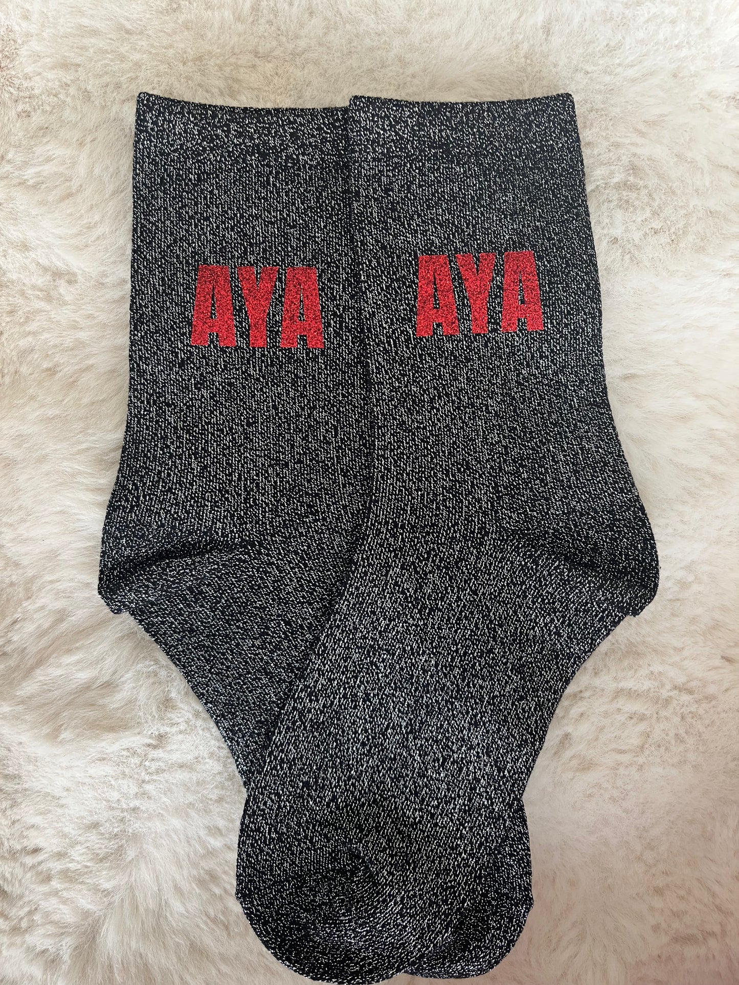 Chaussettes à paillettes " AYA " rouge pailleté