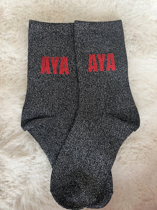 Chaussettes à paillettes " AYA " rouge pailleté