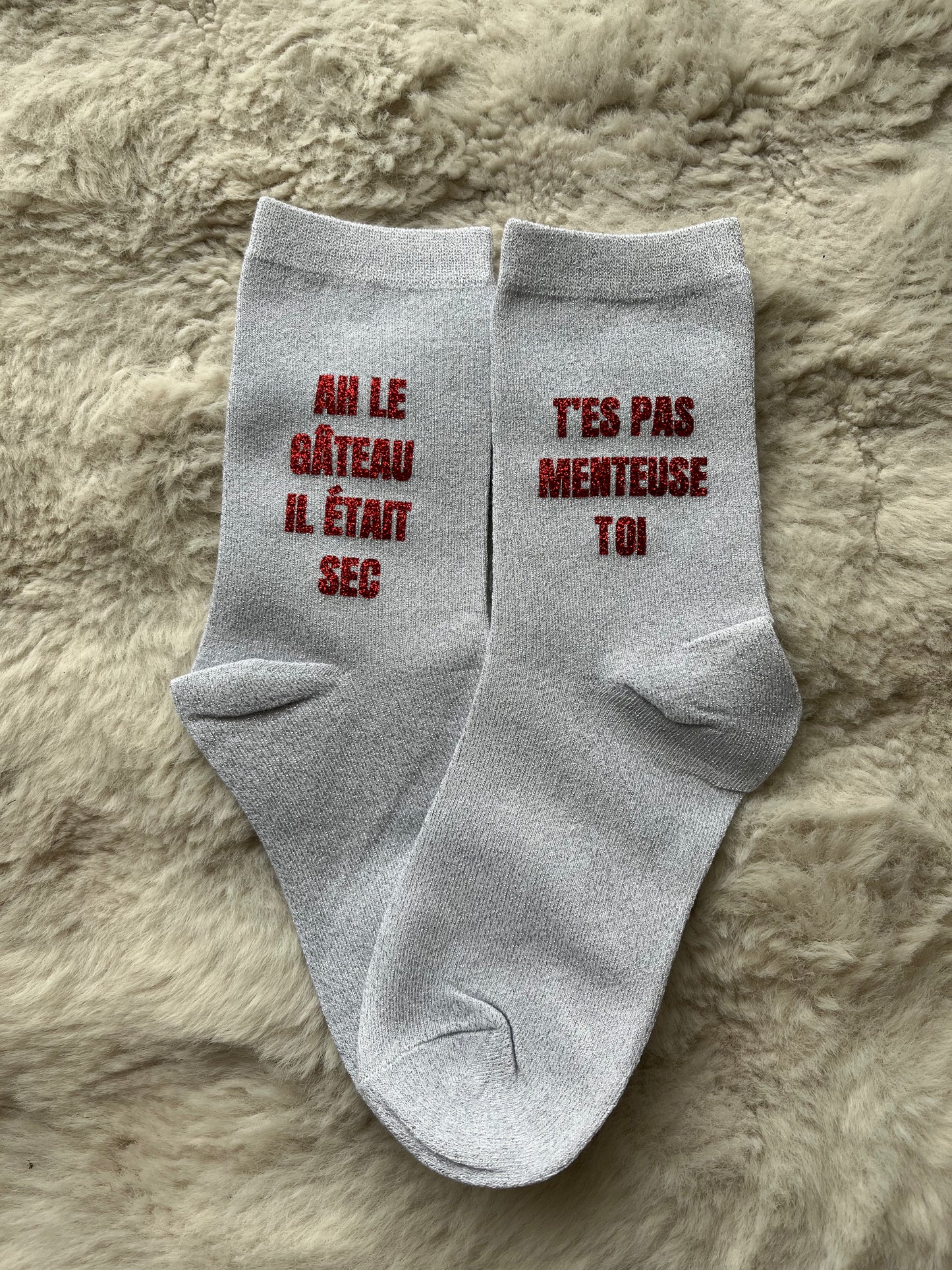 Chaussettes à paillettes " LE GATEAU IL ETAIT SEC "