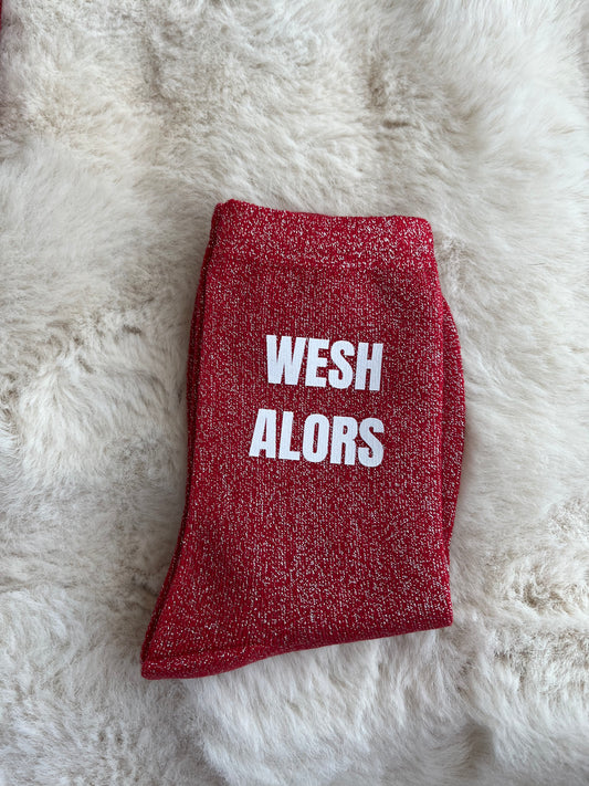 Chaussettes à paillettes " WESH ALORS " ROUGE