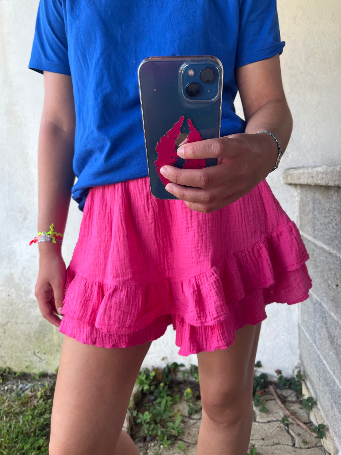 Jupe short en gaz de coton LOLA ROSE FUCHSIA