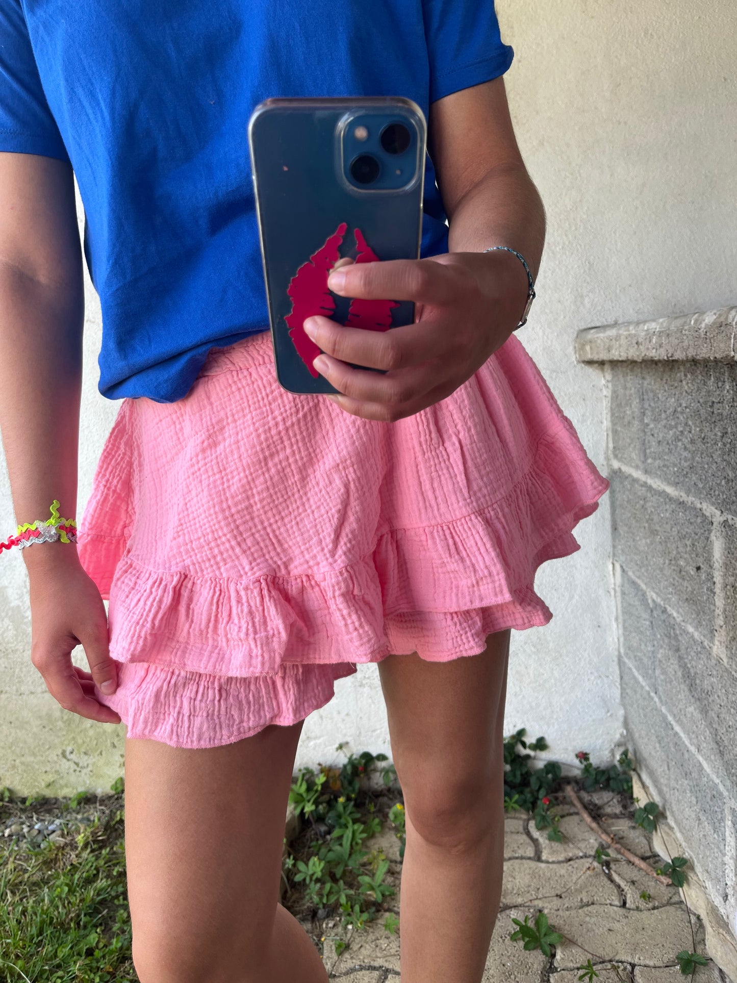 Jupe short en gaz de coton LOLA ROSE BONBON