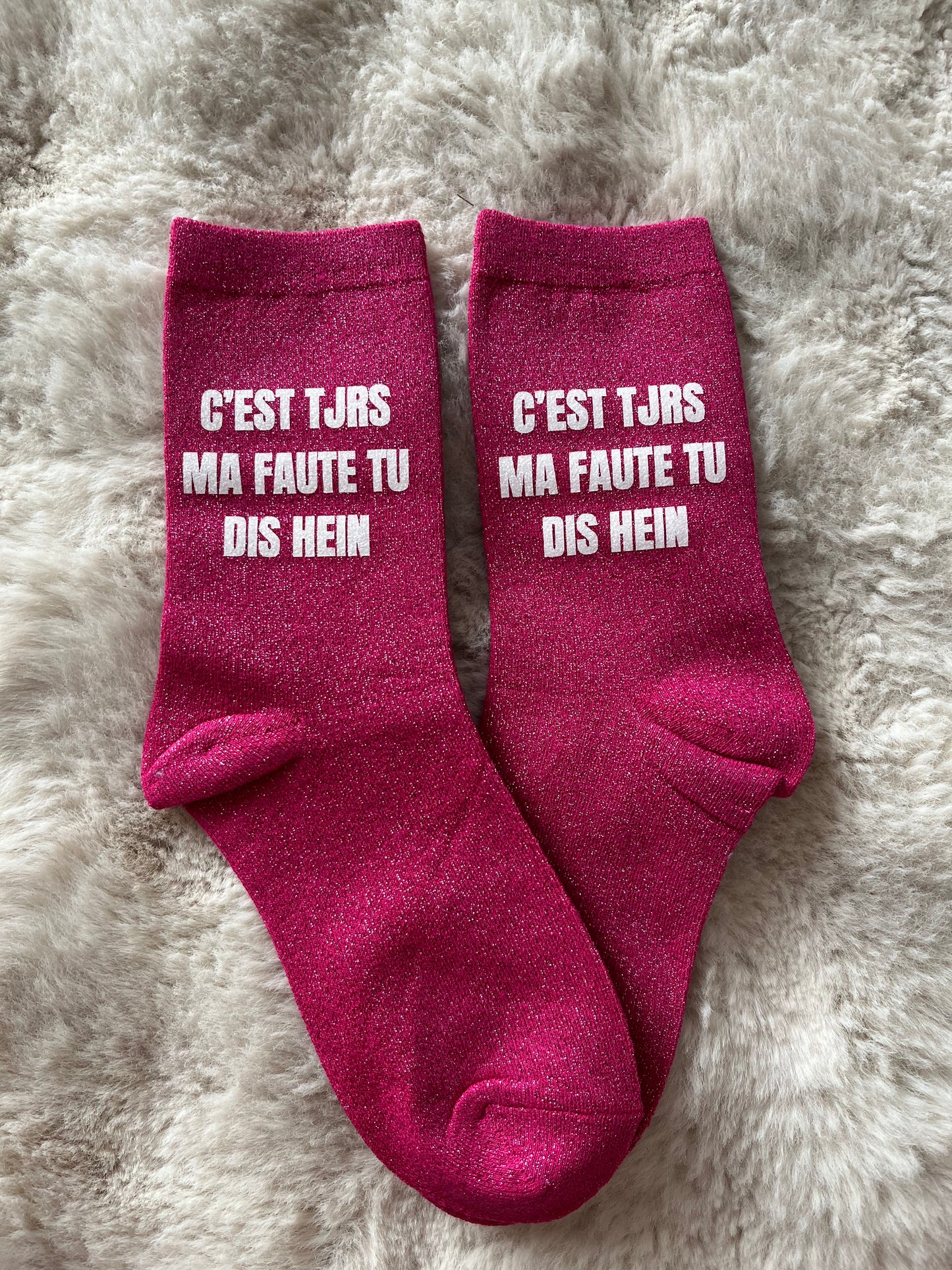 PRECOMMANDE Chaussettes à paillettes " C'est tjrs ma faute tu dis hein "