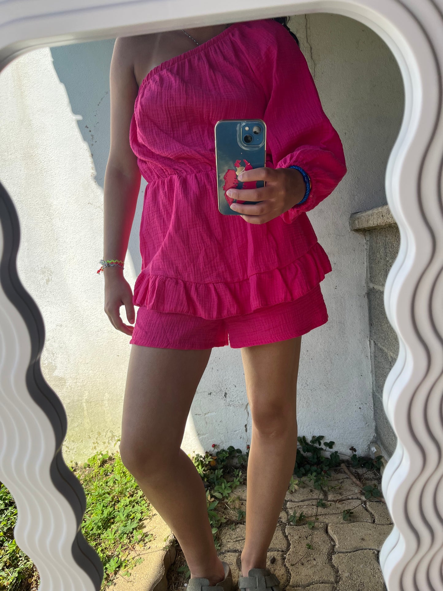 COMBI SHORT EN GAZ DE COTON ROSE