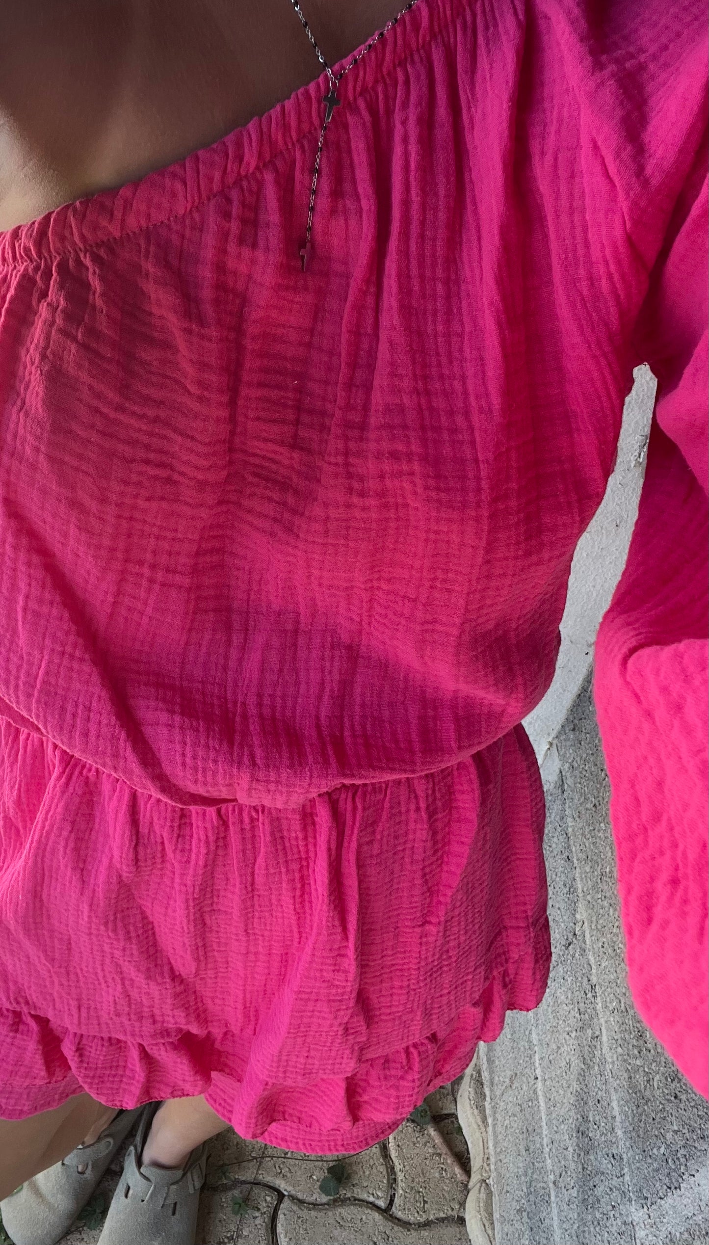 COMBI SHORT EN GAZ DE COTON ROSE