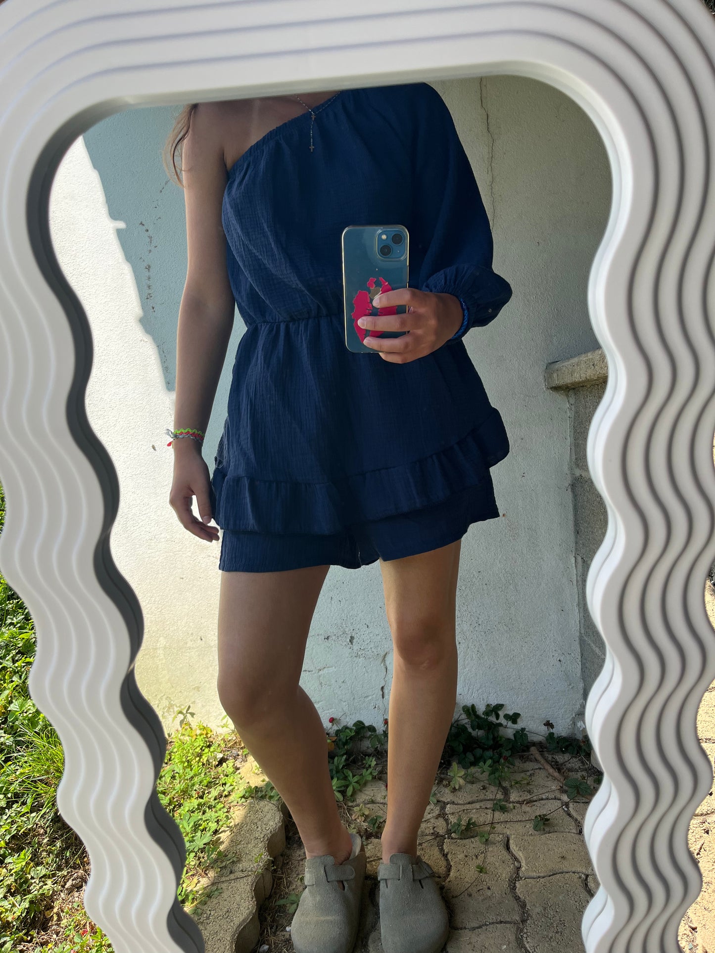 COMBI SHORT EN GAZ DE COTON BLEU MARINE