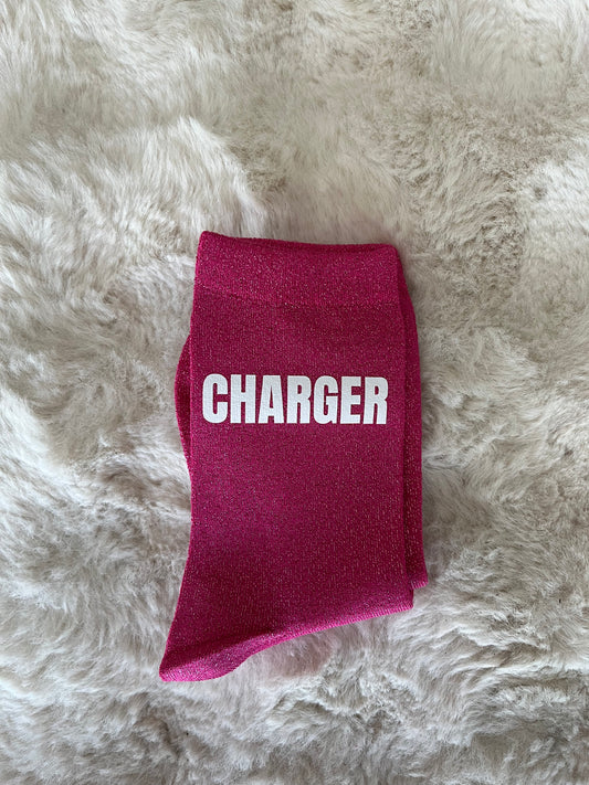 Précommande chaussettes à paillettes " CHARGER" rose