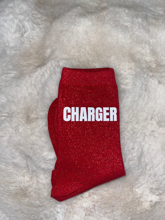Précommande Chaussettes à paillettes " CHARGER " rouge