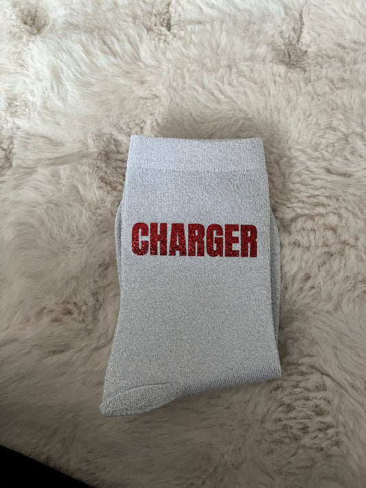 Précommande Chaussettes à paillettes " CHARGER " blanche