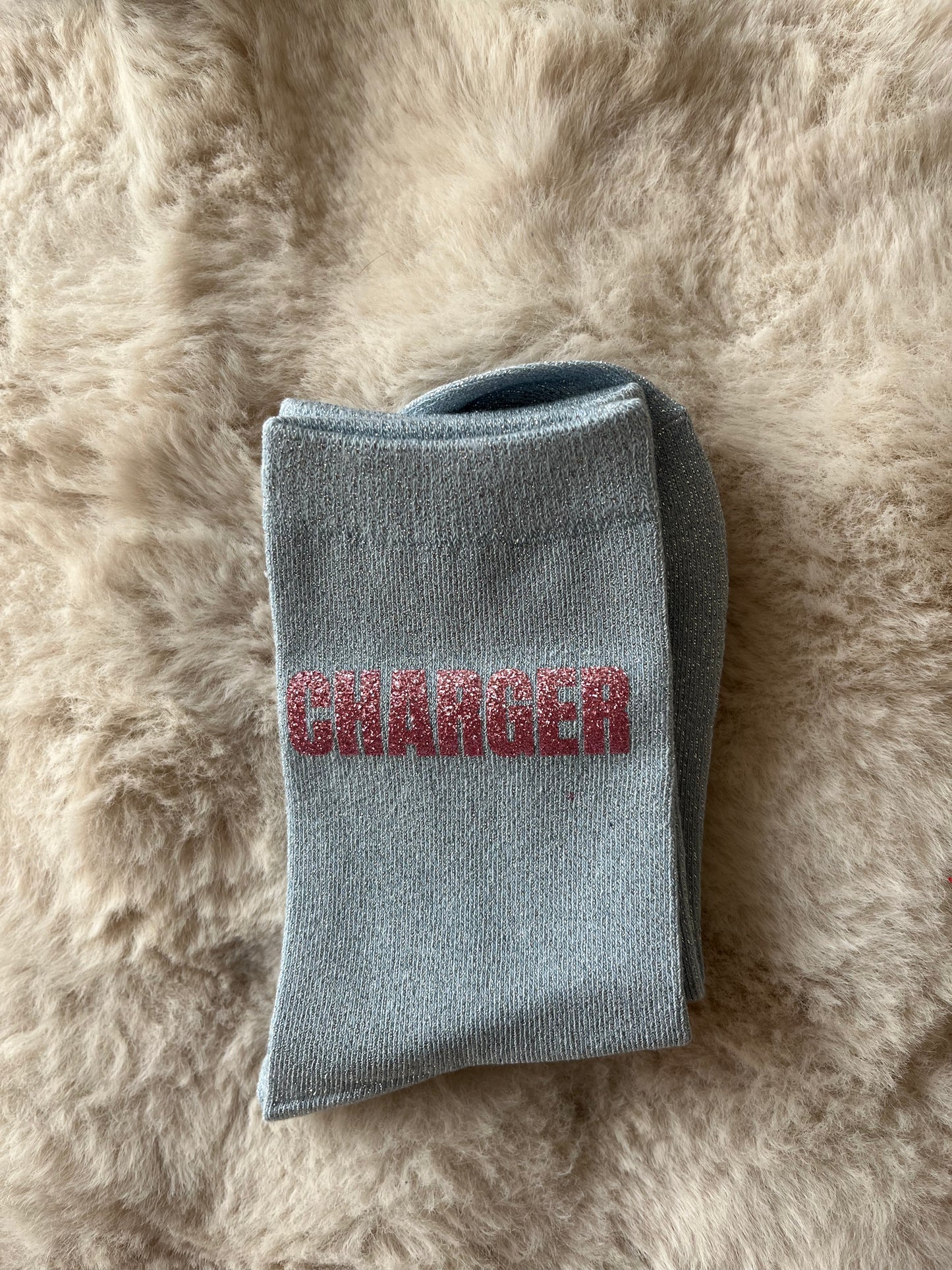 Chaussettes à paillettes " CHARGER " en bleu ciel