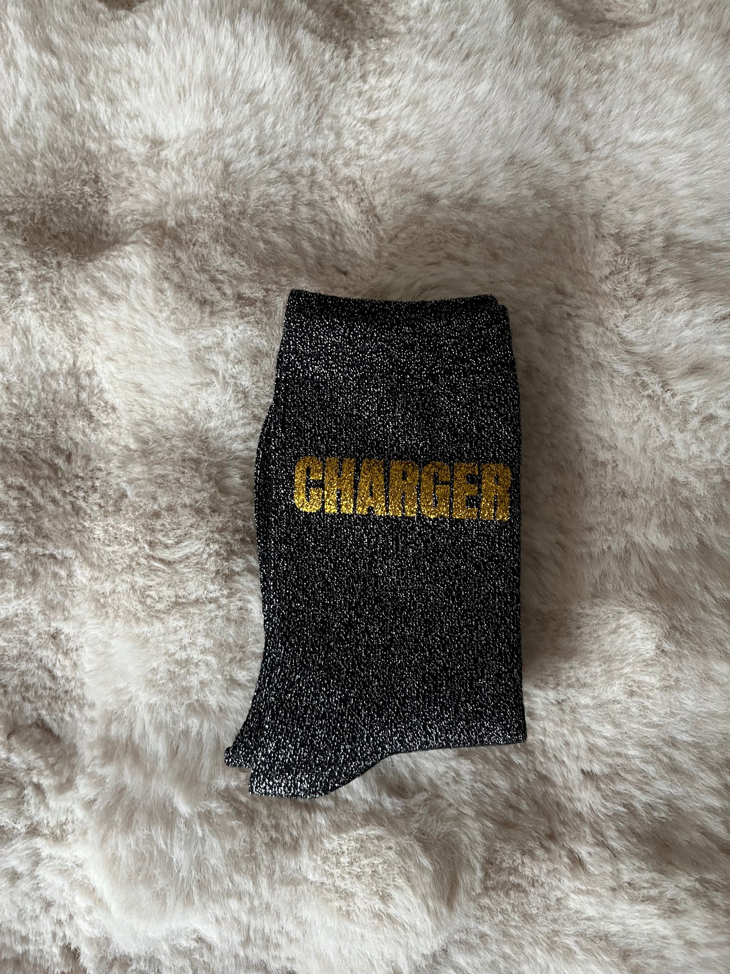 Chaussettes à paillettes " CHARGER " noir doré