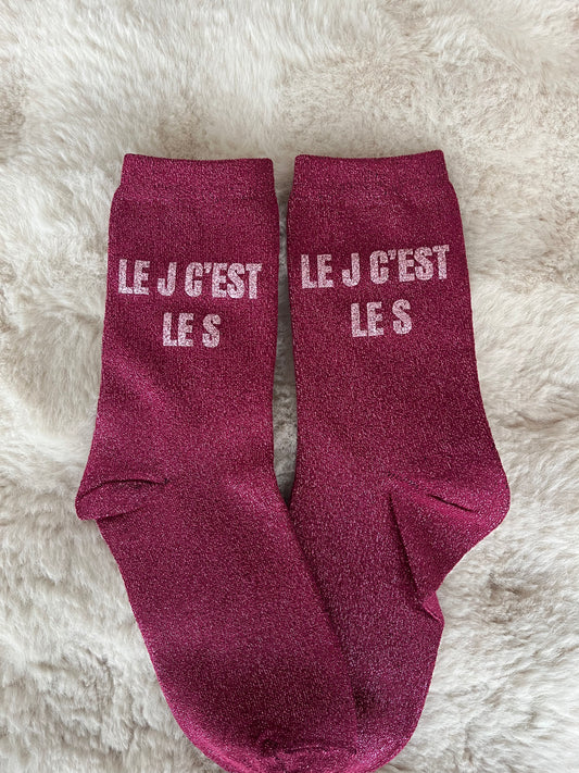 Chaussettes à paillettes " LE J C'EST LE S"