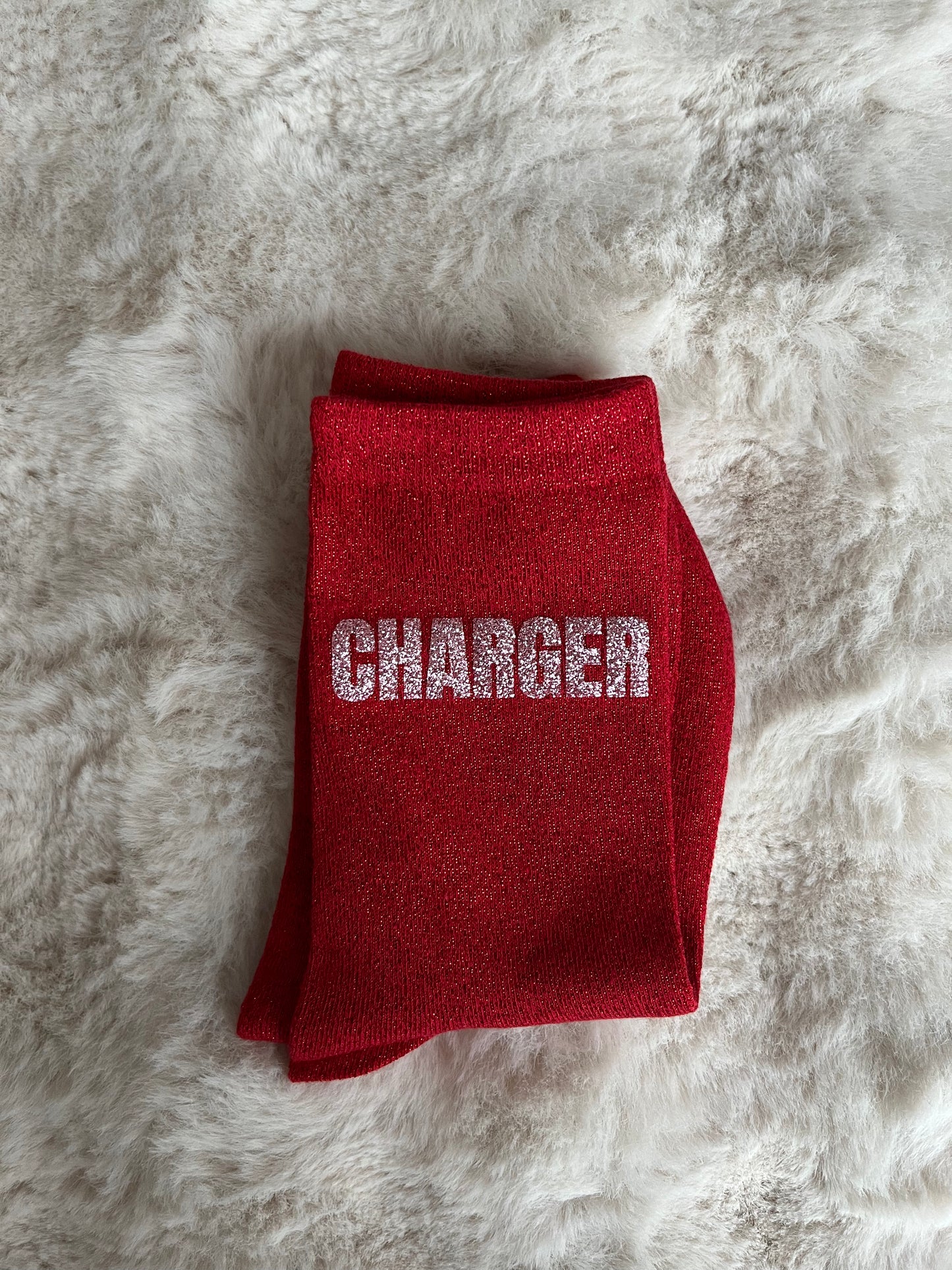 Chaussettes à paillettes " CHARGER " rouge