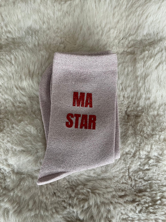 Chaussettes à paillettes " MA STAR " rose clair